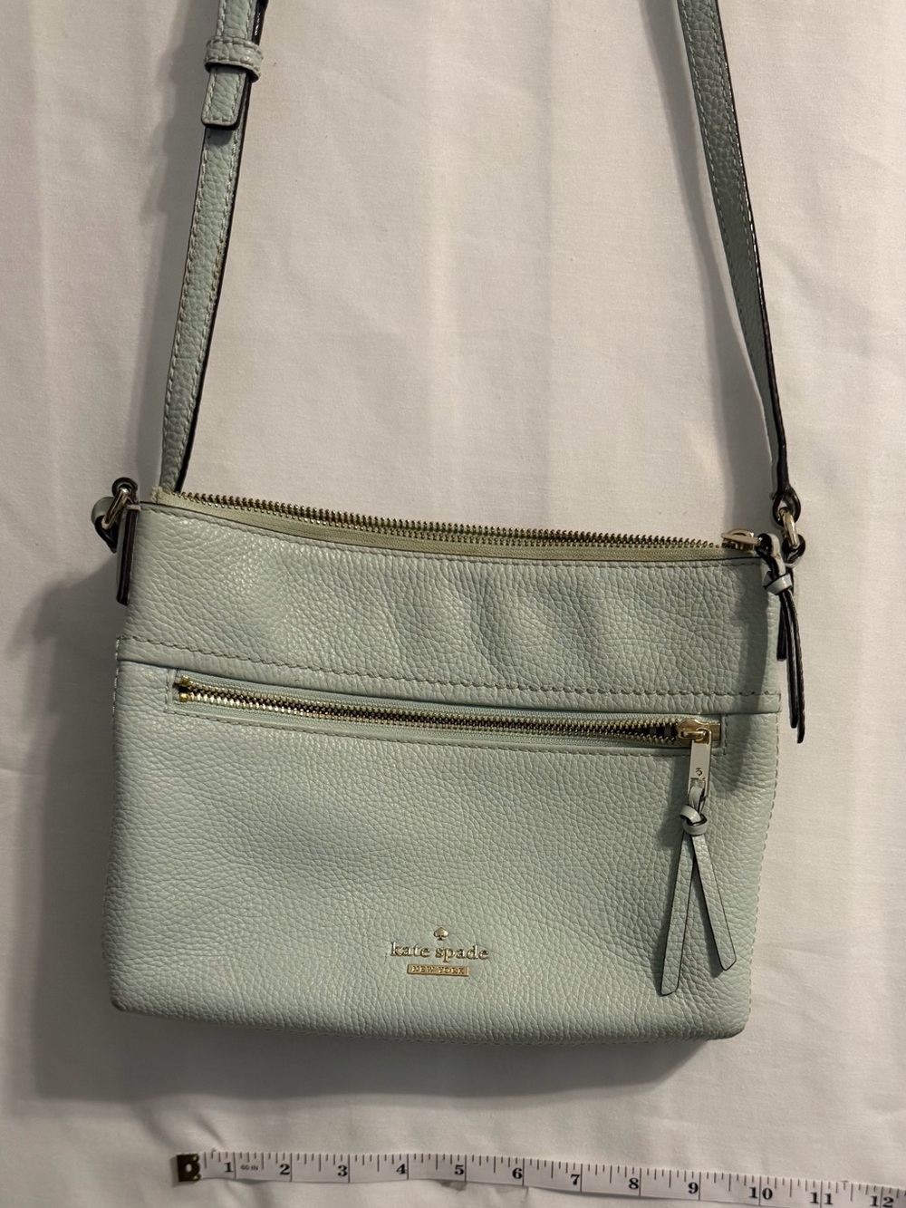 Kate Spade Mint Pebbled Leather Crossbody with Gold Hardware